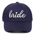 Berretto blu navy con ricamo bianco bride e cuore per le feste della sposa - Regolabile / Blu navy