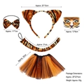 Five-piece tiger costume set with ears headband, mask, bow tie, tail, and orange tutu skirt - Tiger 6-Piece Set (Headband+Nose+Face Sticker+Bowtie+Tail+Skirt)