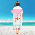 Pink and white gradient hooded towel for kids featuring a unicorn print and logo - Pullover Style - Unicorn Flower
