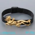 Bracciale regolabile in maglia di acciaio inossidabile nero con pantera dorata - Stile Pantera Oro con Maglia Nera (KB205387-JR)