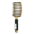 Curved boar bristle hair brush in gold finish with ergonomic textured black handle - Gold
