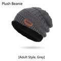 Winter fleece-lined knitted hat and neck warmer set in dark gray for men - Hat Only / Gray