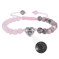 Pink turquoise beads bracelet with silver heart charm showing I Love You projection - Pink Crystal + Pink Zebra Stone Bracelet