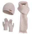 3-piece winter knit set with hat, scarf and touchscreen gloves in beige color - Oatmeal (3-Piece Set)
