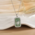 Silver tropical palm tree tarot necklace with green enamel and sparkling zircon border - Silver Palm Tree Green Enamel Style (XL0512)