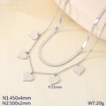 Double-layered silver stainless steel necklace with heart pendants and snake chain - Silver (KN299165-Z)