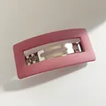 Minimalist rectangular matte pink hair clip with silver spring clasp for girls - Pink