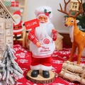 Festive 12-inch standing Santa Claus chef figurine with Welcome sign and white apron - Chef Style / 30cm