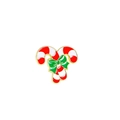 Cartoon Christmas cane candy brooch with green ribbon bow on a gold alloy base - Crossed Candy Canes with Bow (CZ0477-4)