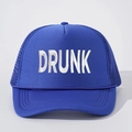 Cappellino trucker blu navy con ricamo DRUNK bianco e pannello in mesh traspirante - Taglia unica / Blu Reale