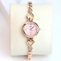 Orologio quarzo donna elegante con cinturino dorato, quadrante rosa e strass a cuore - Cassa in Oro Rosa Quadrante Rosa