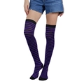 Bas au-dessus du genou avec rayures violettes et noires classiques pour femme cosplay - L (Taille unique) / Violet Foncé + Rayure Fine Noire