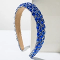 Dettaglio di cerchietto largo di lusso con strass blu e fodera in velluto morbido - Blu