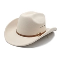 Classic cream western cowboy felt hat with brown leather band and golden ring buckle - M (56-58cm) / Beige