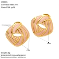 Detail view of pink oil dripping earrings with dimensions and 18k gold plating specs - Pink