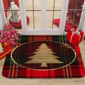 Christmas flannel absorbent mat with red green plaid pattern and golden tree design - 40x60cm / SDJ3D-Christmas Tree Pattern