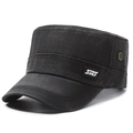 Men's vintage washed denim cadet cap in black featuring SMS patch and metal eyelets - Black