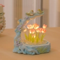 Luce Notturna Fai-da-te Tulipani e Uccellini con Fiori Rosa e Base Blu - Kit con Sacchetto Regalo / 10 fiori rosa