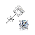 Classic silver sterling four-prong round moissanite stud earrings with white gemstones - Four Prong / 0.1 Carat * 2 / White Gold
