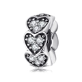 S925 sterling silver heart charm with sparkling zircon stones for DIY bracelets - S925 Silver/Multi-Zirconia / Vertical Stacked Hearts Zirconia