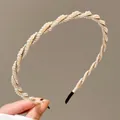 Elegant gold metal headband with twisted white pearls for girls and toddlers - Style 5 Twist Braided