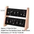 Double layer black velvet necklace display stand with wood frame 31x10.5x26cm - Inclined 2-Layer Necklace Rack Black Velvet