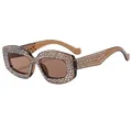 Modische braune Rechteck-Sonnenbrille mit luxuriösen silbernen Strass-Verzierungen - Transparenter Tee-Rahmen Tee-Gläser