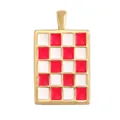 Rectangular gold-plated pendant featuring a classic red and white checkerboard enamel pattern - ABG0615-Rose Checkerboard (Rectangle)