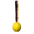 Yellow rubber dog training ball with German flag color striped nylon rope handle - 7cm Single Head Rope Ball