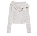 Vue détaillée du cardigan en maille blanc crème avec texture épaisse et boutons asymétriques - S / Blanc Cassé