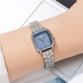 Women's square silver watch with a matte blue dial and rose gold hands for daily wear - Deep Blue Dial