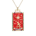 Gold plated tarot card pendant necklace with red enamel and colorful zircons on white background - The Star-Red