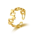 Anello aperto geometrico placcato oro 18k con maglia a catena e texture martellata lucida - Aperto Regolabile / Oro 18K (SR22040107)