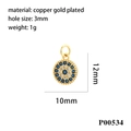 Détail macro du pendentif œil maléfique doré 10mm x 12mm avec mesures et pierres serties - P00534