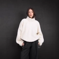 Jersey oversize de forro polar sherpa crema con media cremallera y manga larga de mujer - S / Blanco