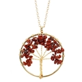 Detailed wire-wrapped tree of life pendant with red natural stones on a gold chain - Gold + Red Stone