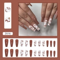 Long ballerina press-on nails in brown and white with heart and star patterns - Z616 Chocolate Brown Heart Star Style