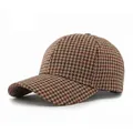 Classic houndstooth baseball cap in brown and red wool blend with a retro curved brim - Adjustable / Burgundy