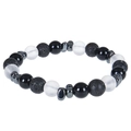 Lava stone and black obsidian beaded bracelet with metallic spacer beads on white background - White Jade Beaded Bracelet