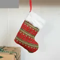 Striped red and green knit Christmas stocking with white plush trim and snowflake pattern - Red Green Striped Knitted Stocking / 14*18cm