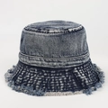 Vintage dunkelblauer Fischerhut aus gewaschenem Denim mit ausgefransten Kanten und Krempe - M (56-58cm) / Dunkelblau