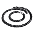 Set collana e bracciale a catena cubana nera in acciaio inossidabile da uomo - 18cm / Nero 1:1 Maglia Cubana (10mm)