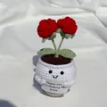 Handmade crochet red rose potted plant with Thank You card, height 13cm width 7cm - Positive Potted-White Pot Double Head Rose Red
