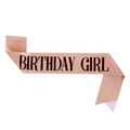 Rose gold glitter birthday girl sash accessory for party celebrations - One Size / Rose Gold With Black Text