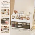Three-tier ivory white cosmetic organizer with multi-grid top and transparent drawers - Large Capacity Double Drawer Style / Ceramic White
