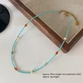 Blue beaded necklace with pearls and orange stones, 39cm length with extension - Blue Beaded Choker XL0697