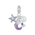 925 silver mermaid charm with gradient purple enamel and starfish for DIY bracelets - Mermaid Hugging Heart Pendant(SCC2768)