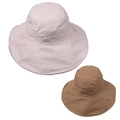 Detail view of cotton canvas sun hats with wide brims and adjustable windproof straps - One Size / White