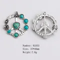 Vintage silver peace sign pendant with synthetic turquoise stones for DIY jewelry making - Peace Sign
