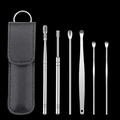 6-piece stainless steel earwax removal kit with a black leather travel storage case - Black Leather Case Style (C11DK) / Black